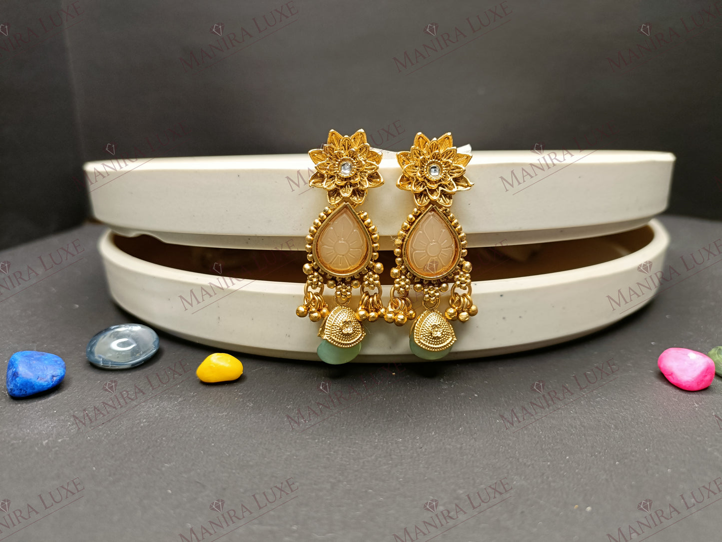 SWARNA PADMA BRASS GOLD ANTIQUE NECKLACE & EARRING SET