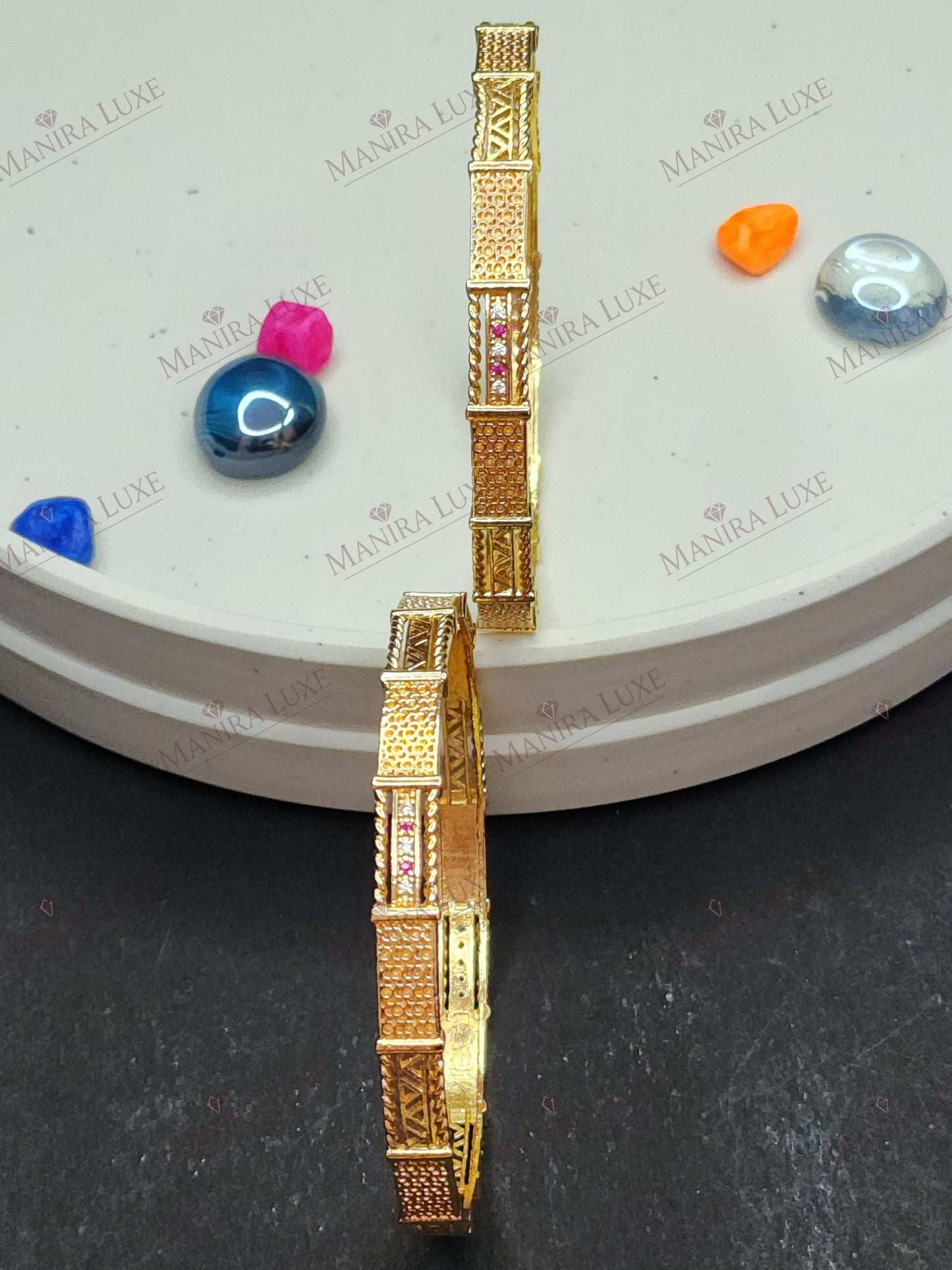 REGAL BLOCK FILIGREE GOLD BANGLES