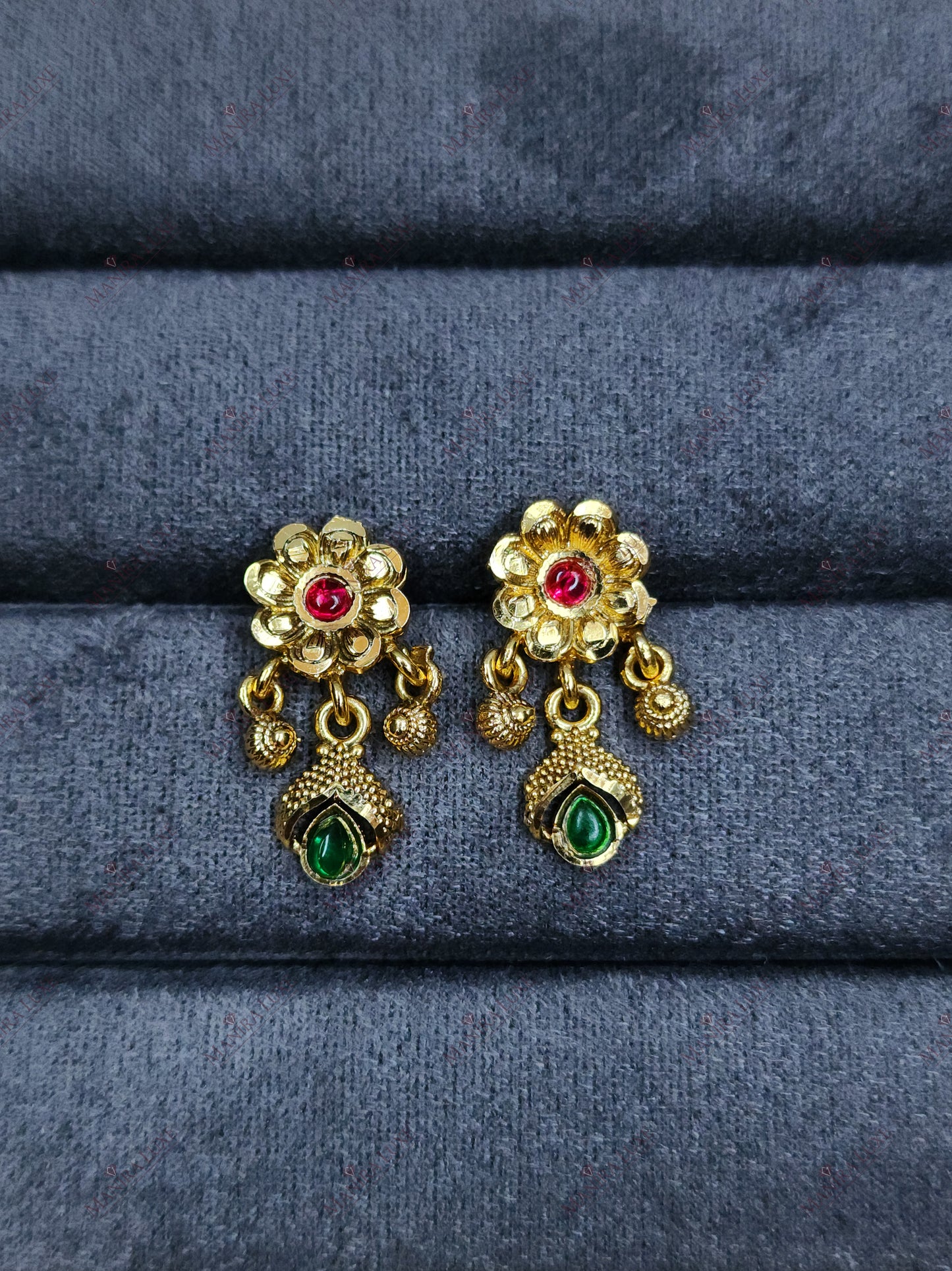 KEMPU JADAU FLORAL BRASS GOLD NEW HERITAGE LOOK NECKLACE & EARRING SET