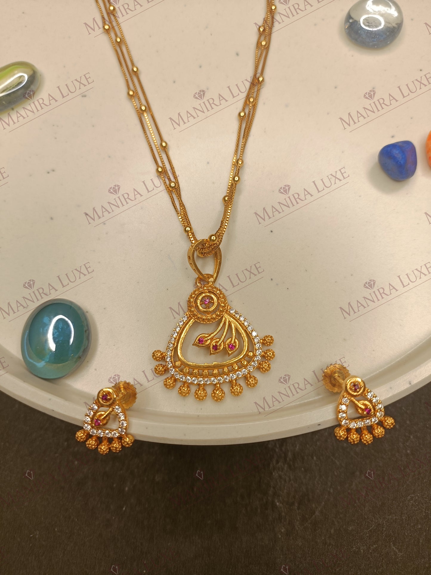 RUBY AURA ROSE GOLD NECKLACE & EARRING SET