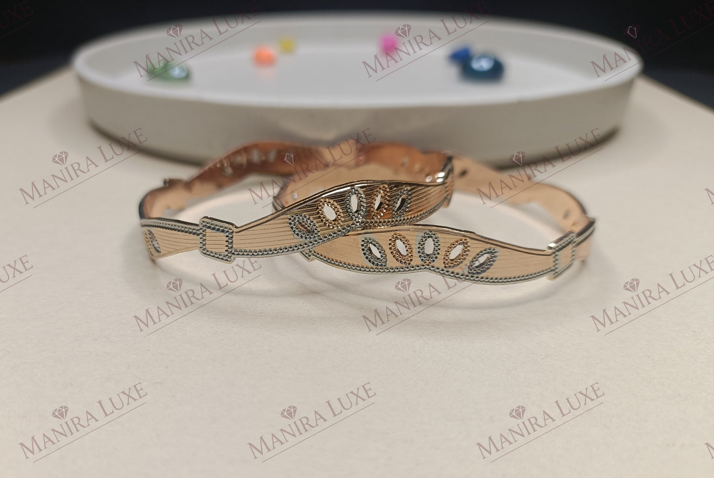 TEARDROP CASCADE CNC CARVED ROSE GOLD BANGLES