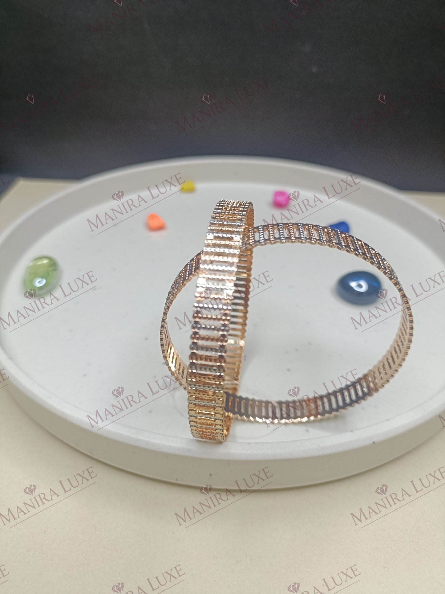 MOSAIC INLAY CNC CARVED ROSE GOLD BANGLES