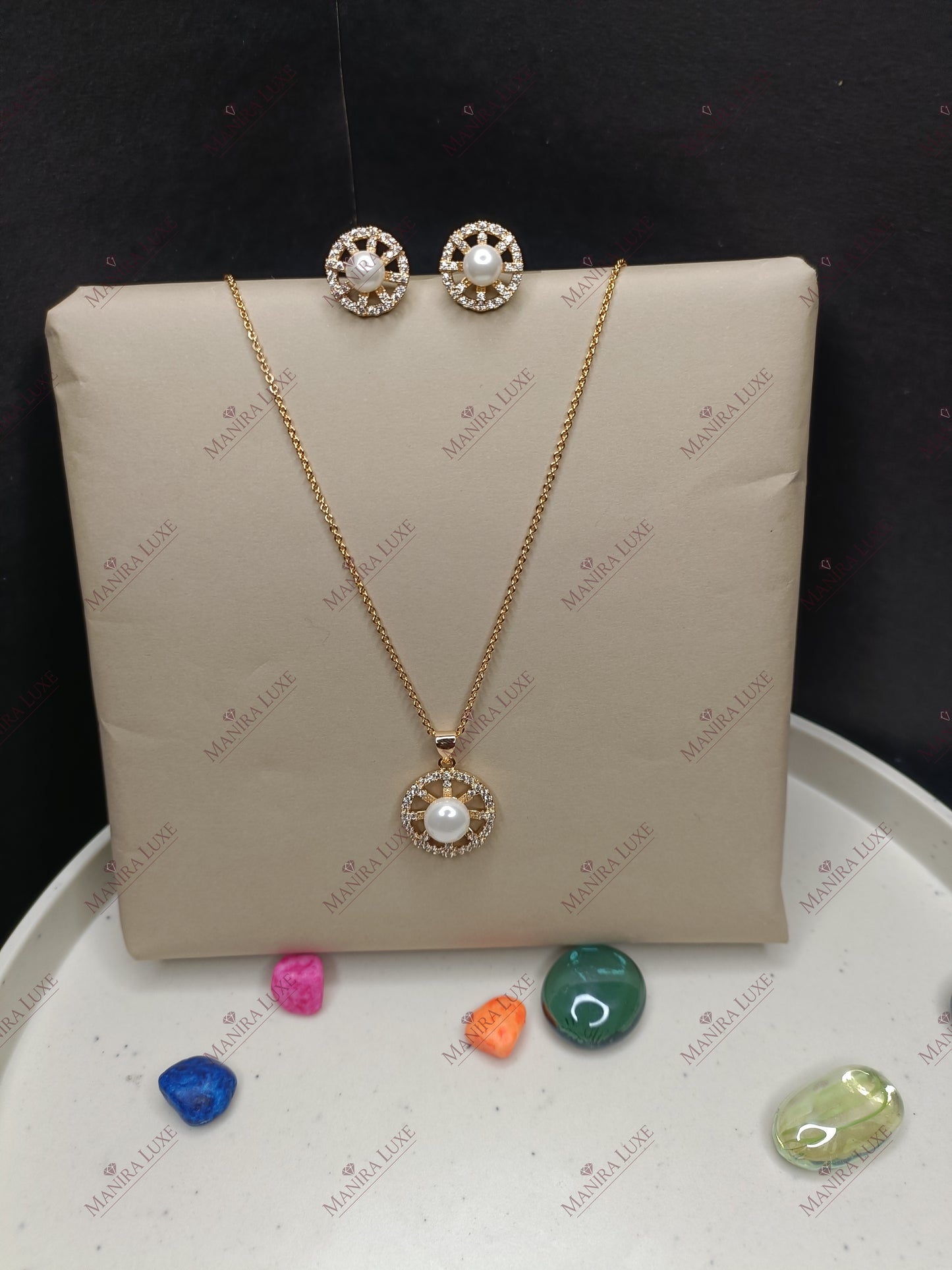 SUNBURST HALO ROSE GOLD NECKLACE WITH EARRINGS