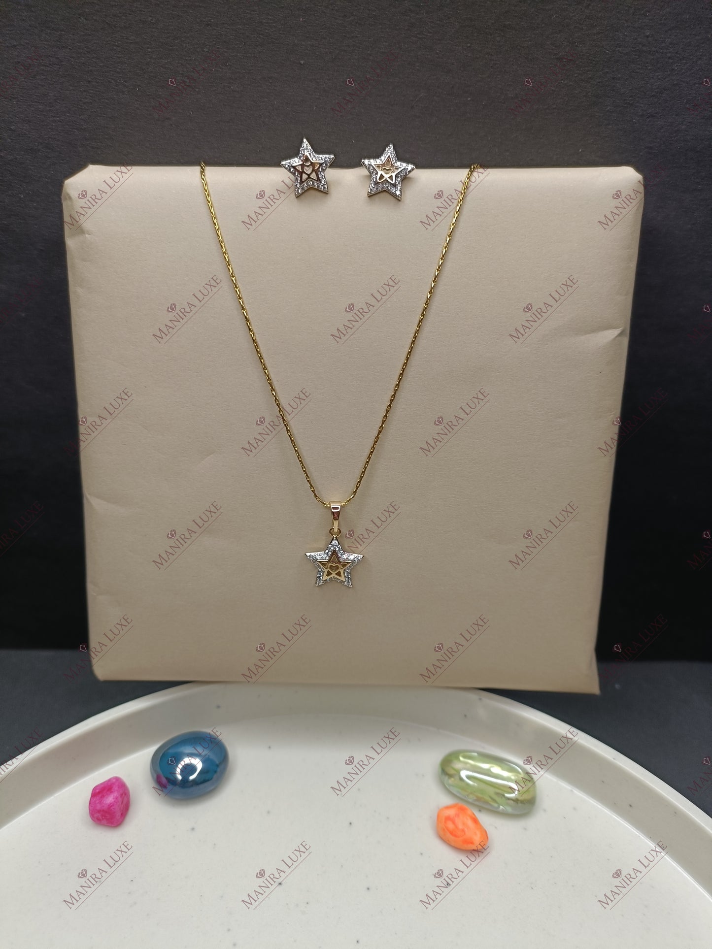 MINIMALIST STAR ROSE GOLD NECKLACE WITH EARRINGS