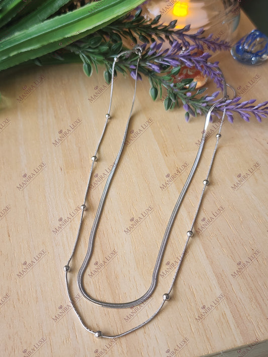 LUNAR ORBIT LAYERED SILVER NECKLACE