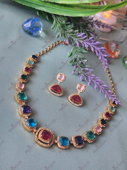 MAYURA SPLENDOR GOLD NECKLACE WITH EARRINGS