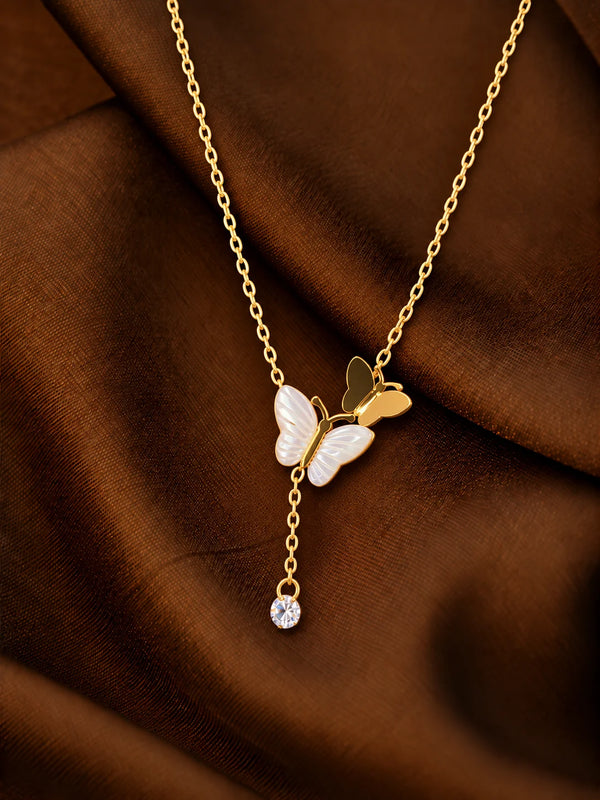 Twin Butterfly Gold Necklace with Crystal