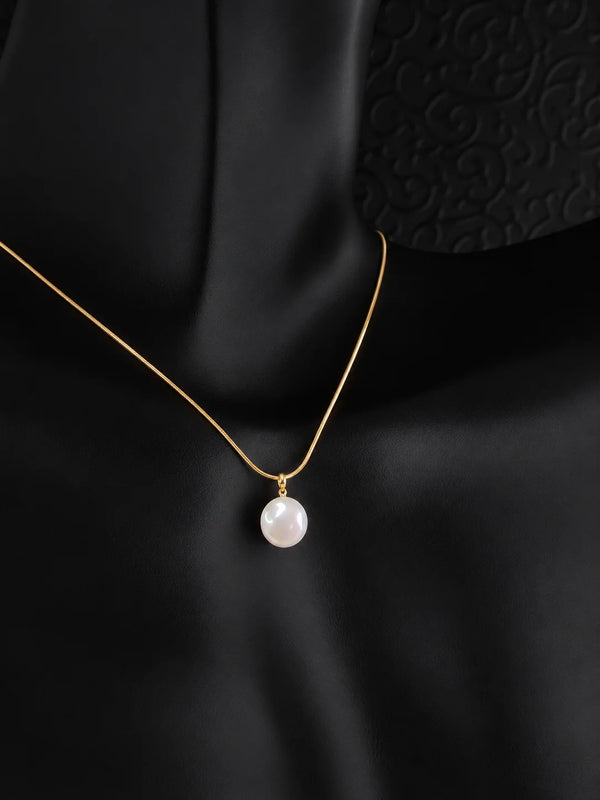Delicate Gold Chain with Oval Pearl Pendant