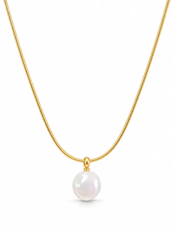 Delicate Gold Chain with Oval Pearl Pendant