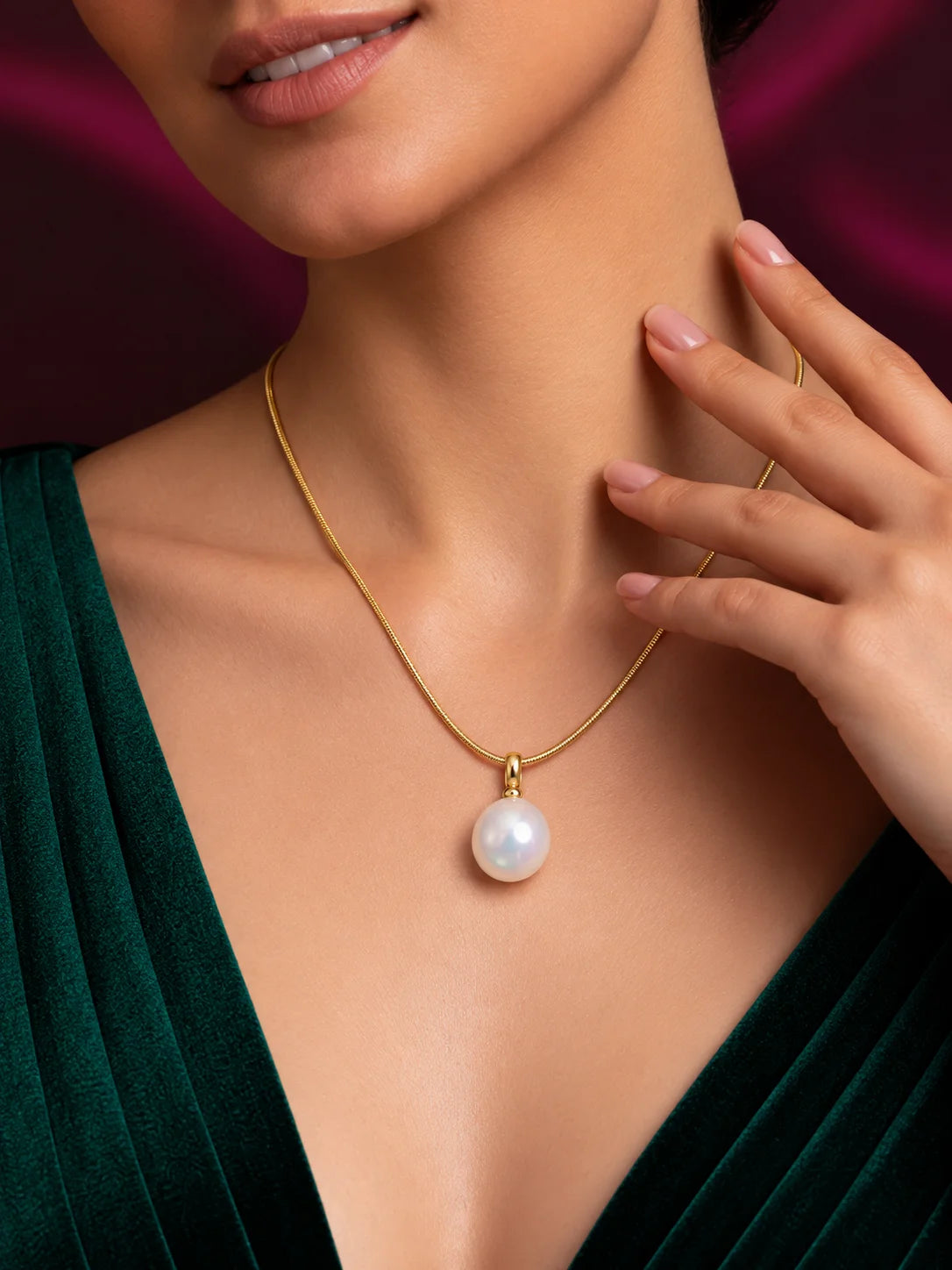 Delicate Gold Chain with Oval Pearl Pendant