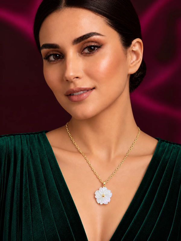 Gold Mother-of-Pearl Flower Necklace