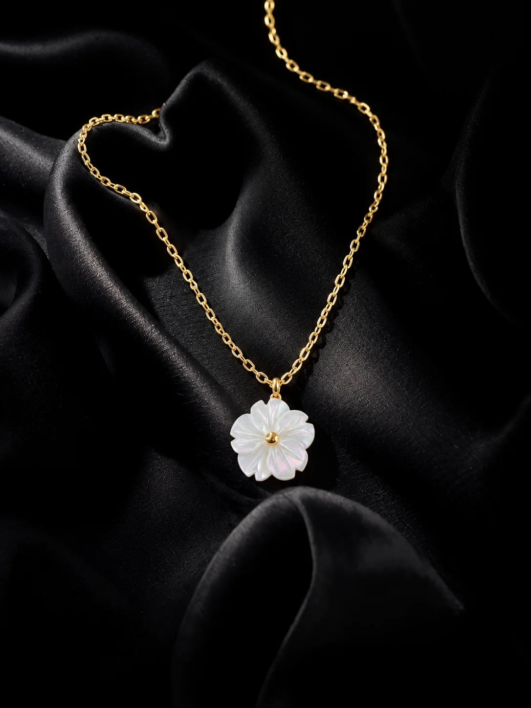 Gold Mother-of-Pearl Flower Necklace