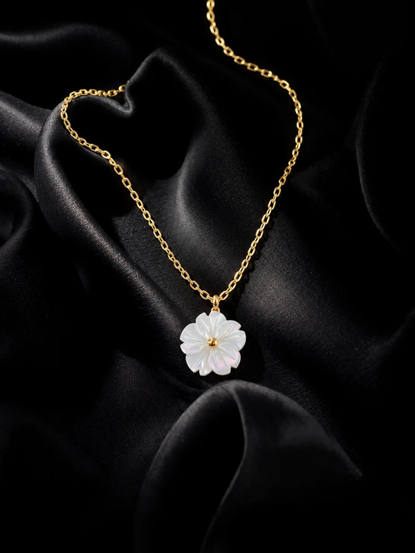 Gold Mother-of-Pearl Flower Necklace