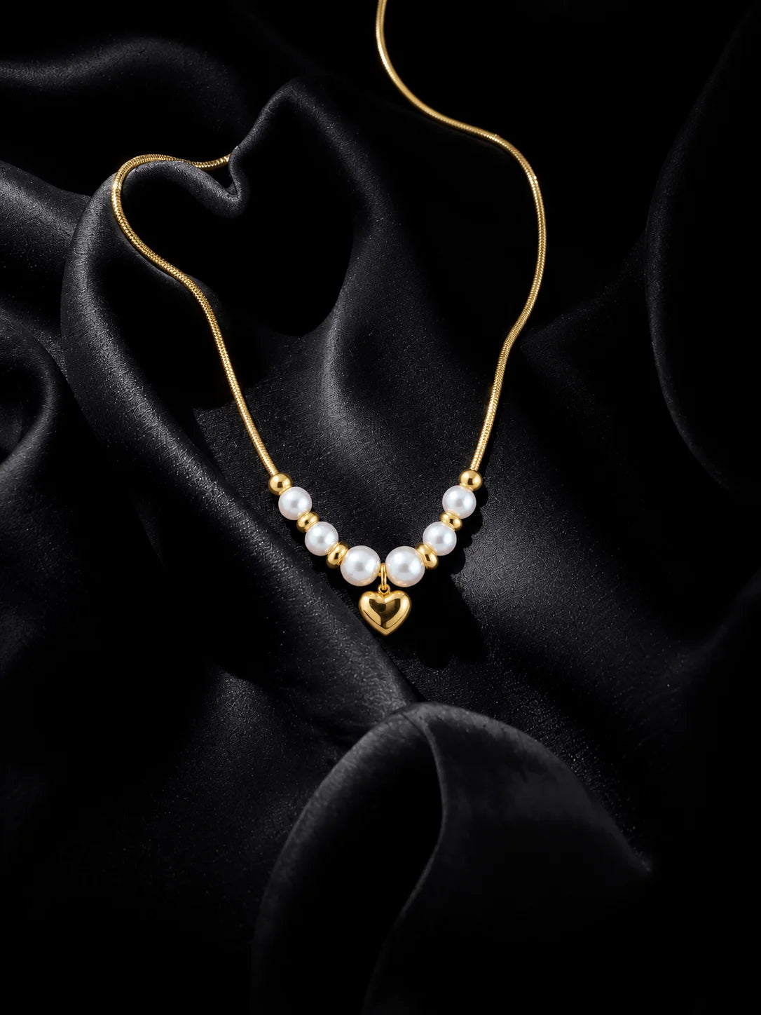Gold Pearl Heart Necklace