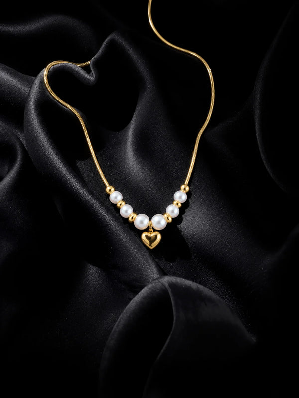 Gold Pearl Heart Necklace