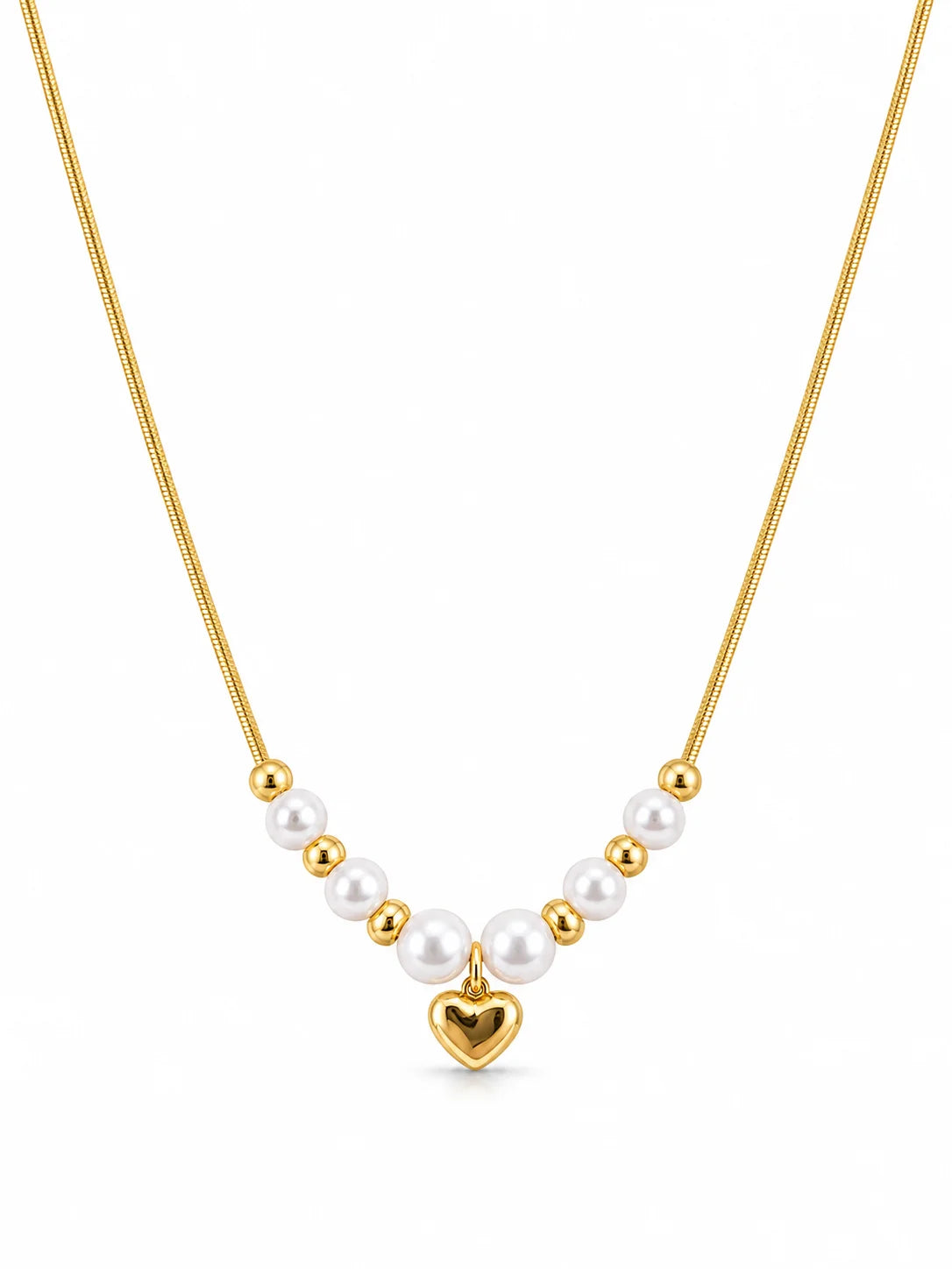 Gold Pearl Heart Necklace