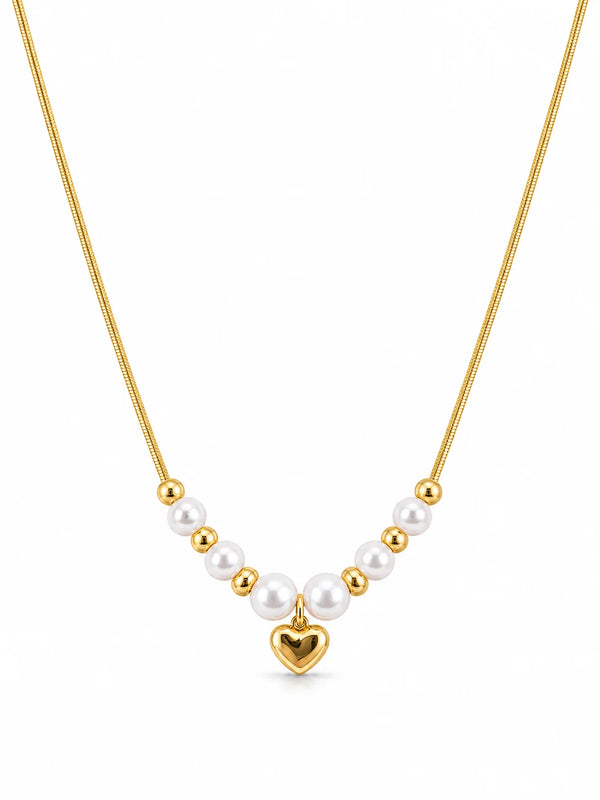 Gold Pearl Heart Necklace