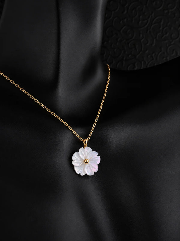 Gold Mother-of-Pearl Flower Necklace