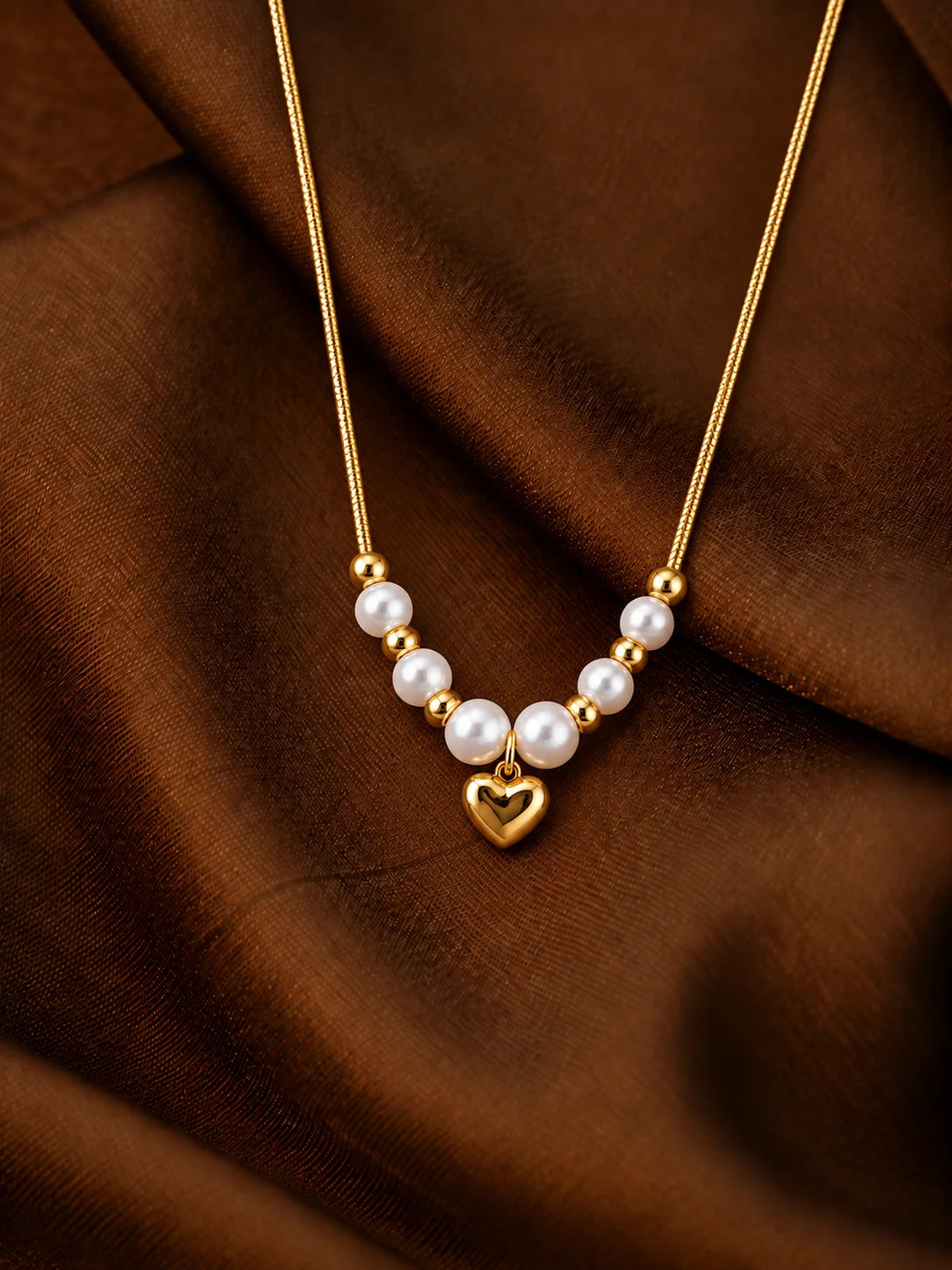 Gold Pearl Heart Necklace
