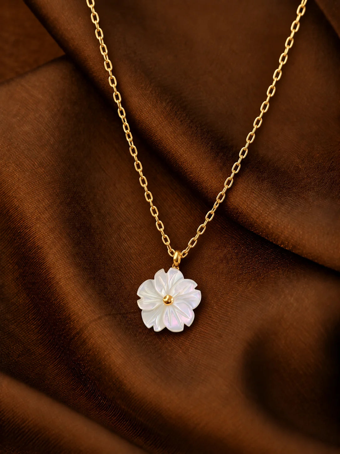 Gold Mother-of-Pearl Flower Necklace