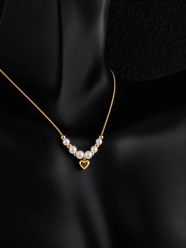 Gold Pearl Heart Necklace