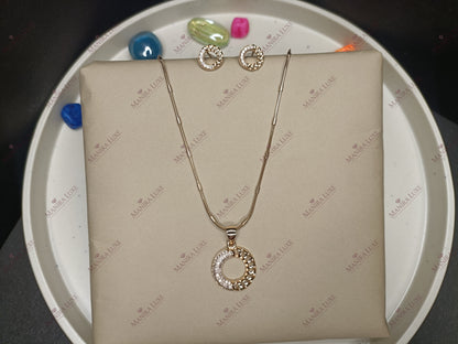 RADIANT ORBIT ROSE GOLD NECKLACE WITH EARRINGS