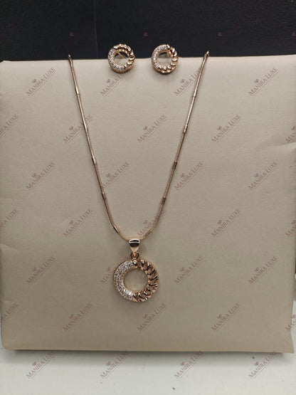 RADIANT ORBIT ROSE GOLD NECKLACE WITH EARRINGS