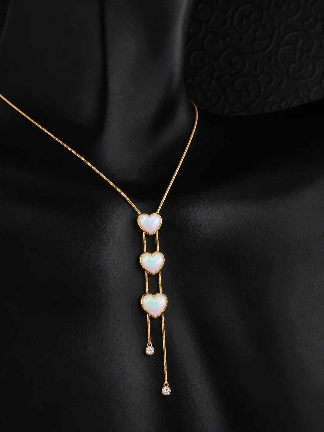 Iridescent Triple-Heart Gold Necklace