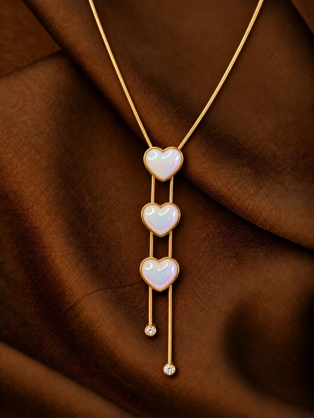 Iridescent Triple-Heart Gold Necklace