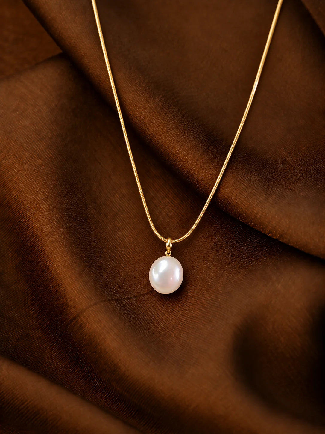 Delicate Gold Chain with Oval Pearl Pendant