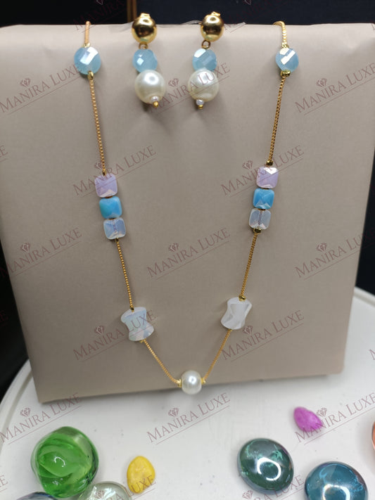 FROST & SKY COMBO SET GOLD EARRINGS & NECKLACE