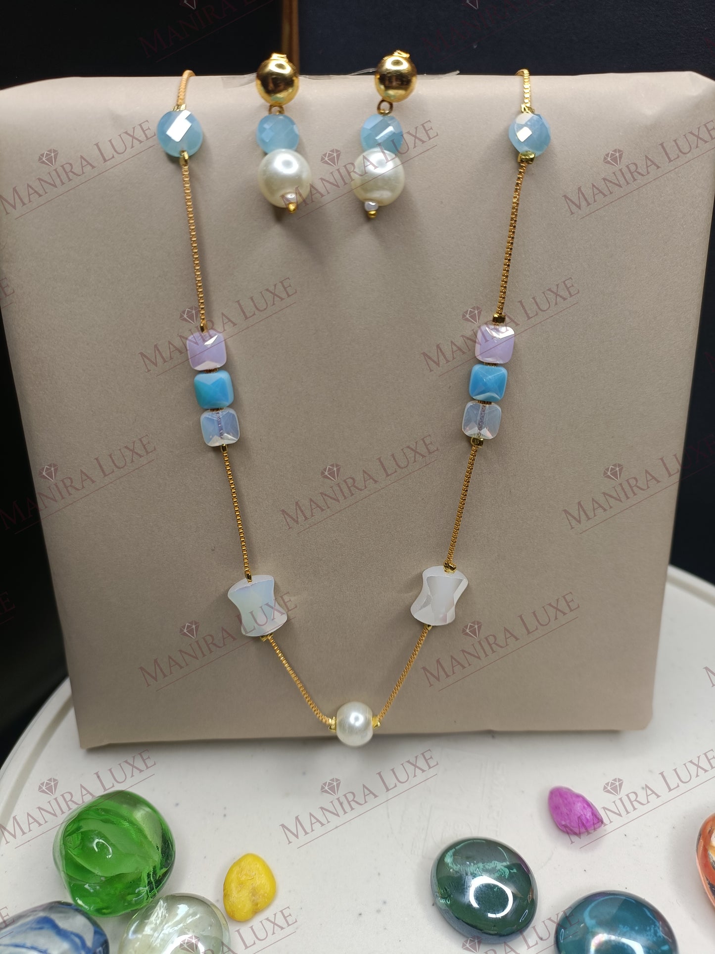 FROST & SKY COMBO SET GOLD EARRINGS & NECKLACE