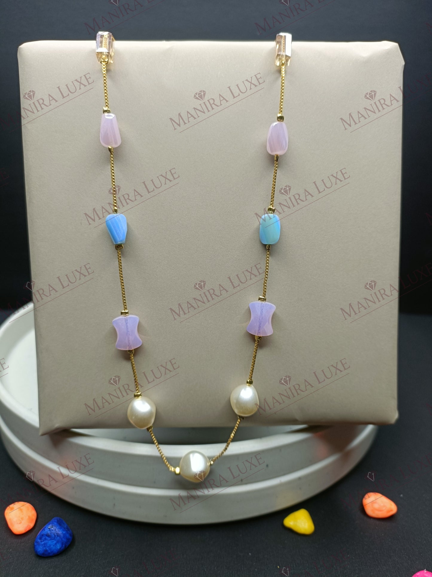 PASTEL LUNA COMBO SET GOLD EARRINGS & NECKLACE