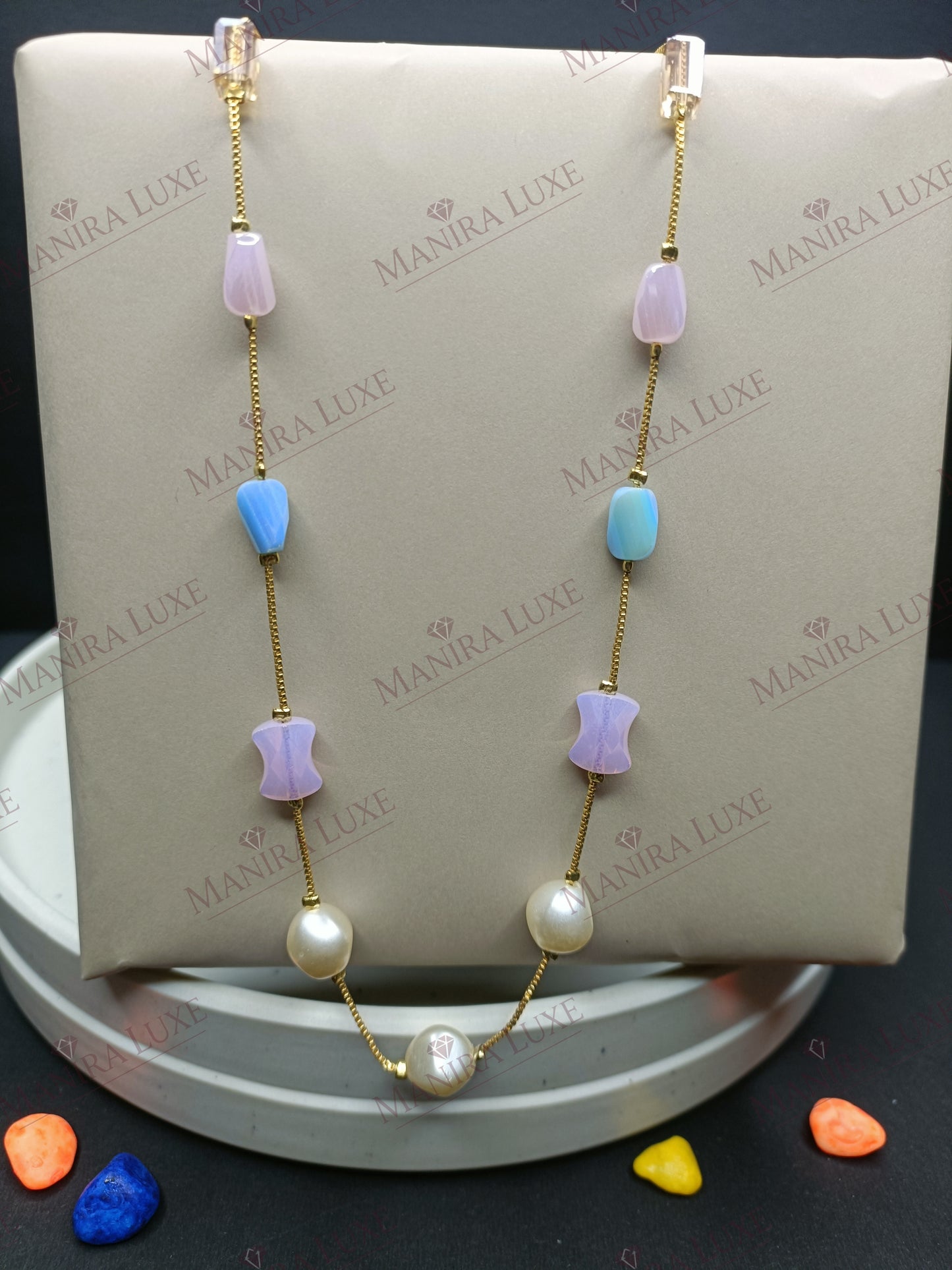 PASTEL LUNA COMBO SET GOLD EARRINGS & NECKLACE