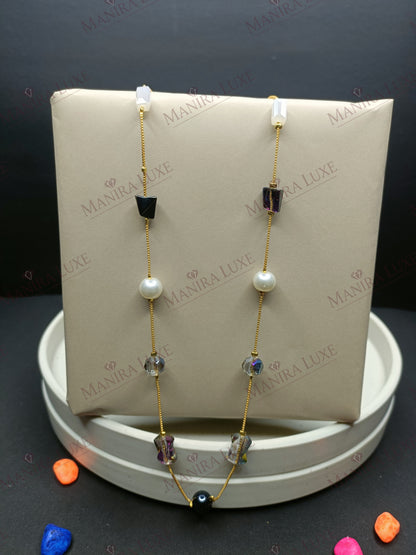 THE PEARL CASCADE COMBO SET GOLD EARRINGS & NECKLACE