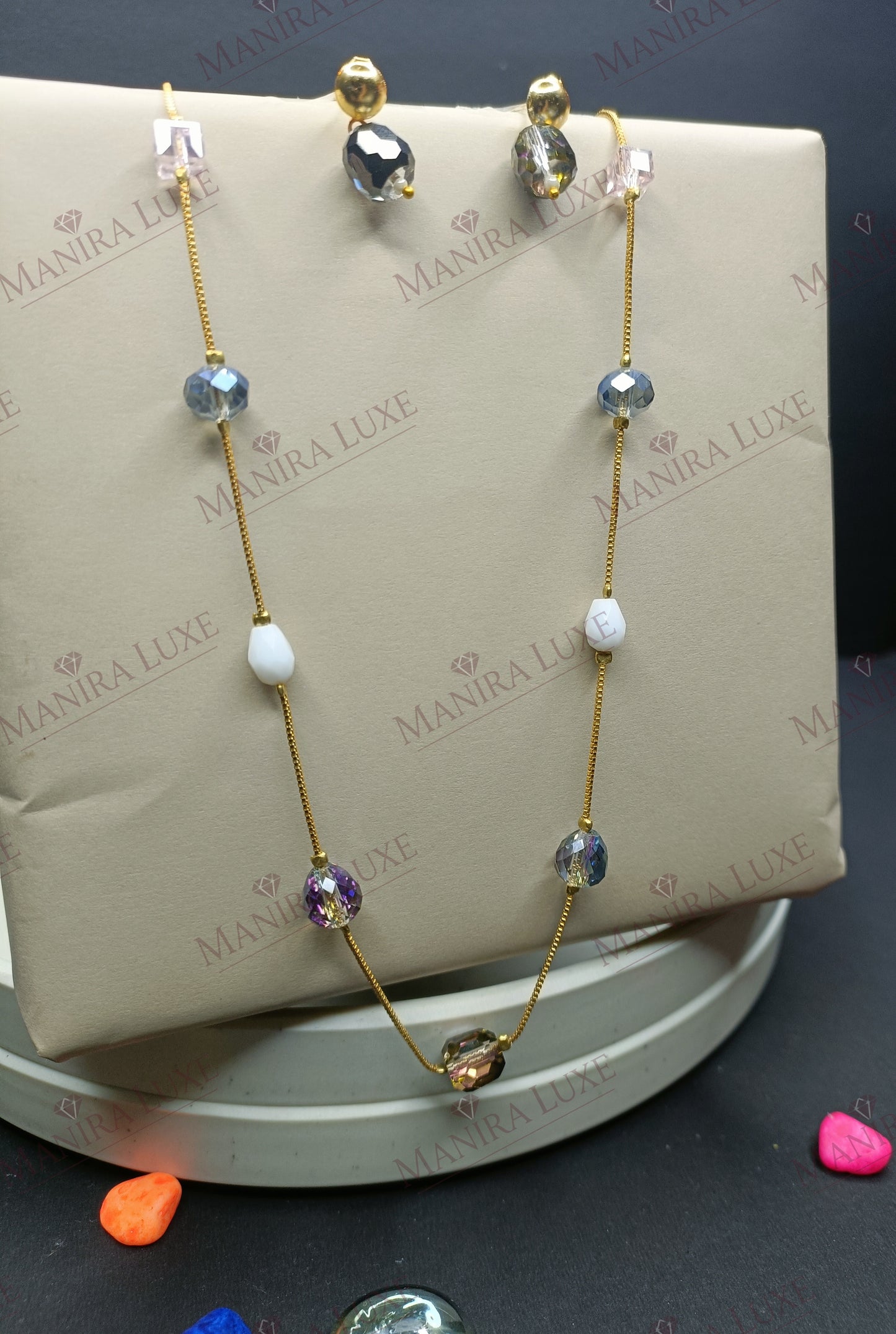 AZURE WHISPERS COMBO SET GOLD EARRINGS & NECKLACE
