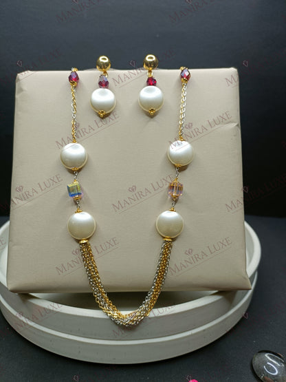 THE TWILIGHT STRAND COMBO SET GOLD EARRINGS & DUAL CHAIN NECKLACE