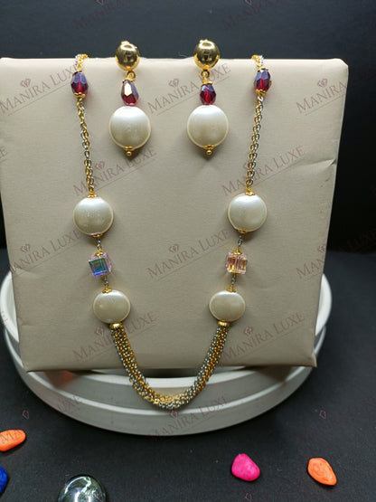 THE TWILIGHT STRAND COMBO SET GOLD EARRINGS & DUAL CHAIN NECKLACE