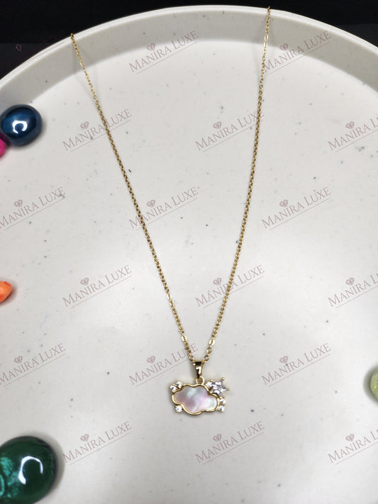 THE MOTHER OF PEARL NEBULA GOLD NECKLACE