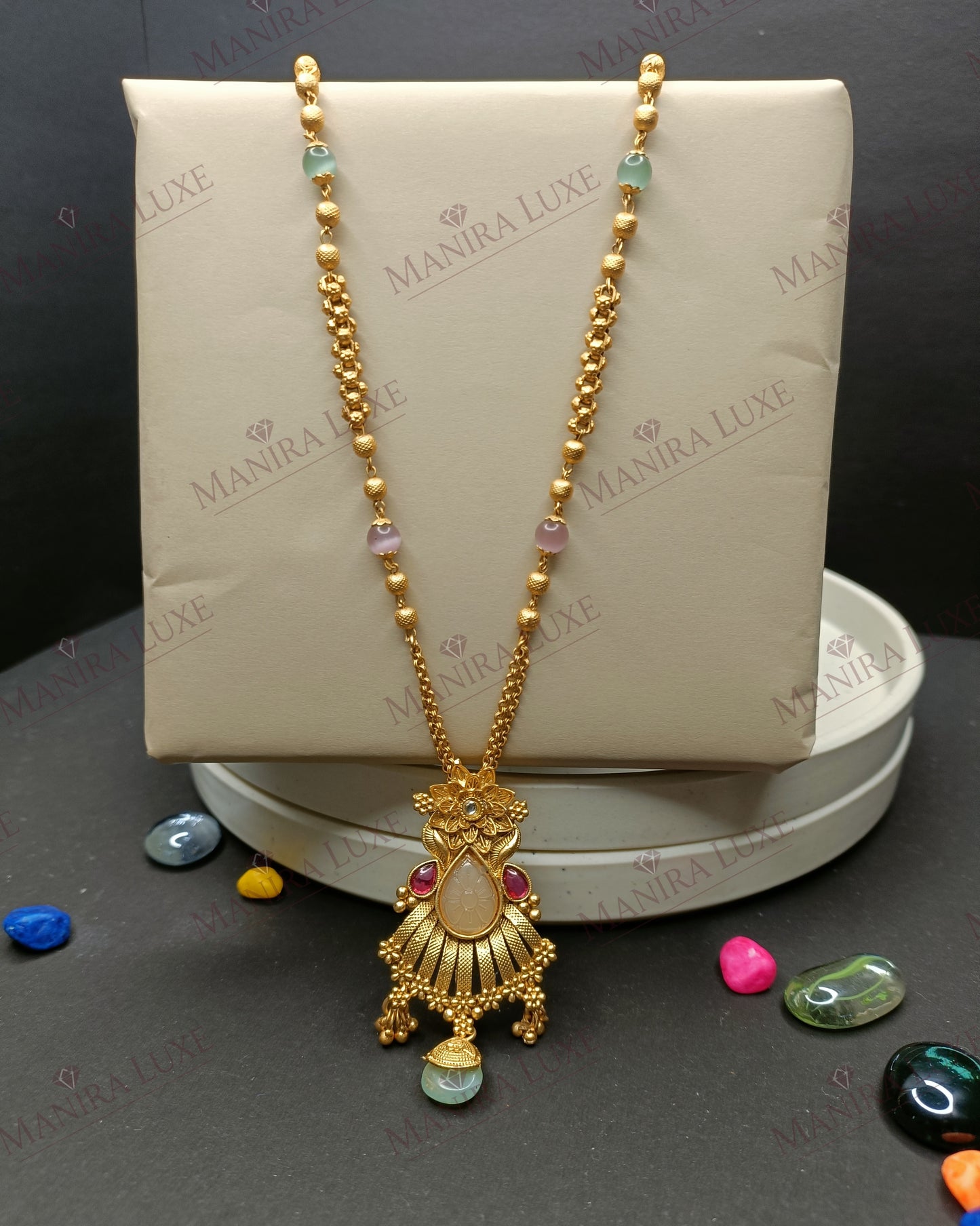 SWARNA PADMA BRASS GOLD ANTIQUE NECKLACE & EARRING SET