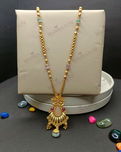 SWARNA PADMA BRASS GOLD ANTIQUE NECKLACE & EARRING SET