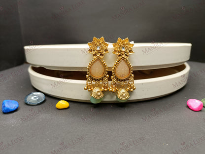 SWARNA PADMA BRASS GOLD ANTIQUE NECKLACE & EARRING SET