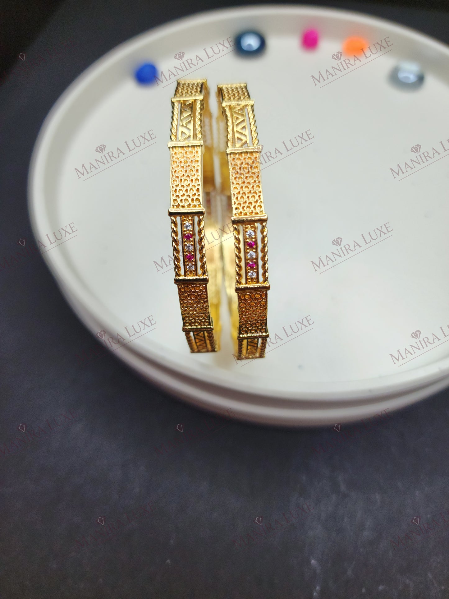 REGAL BLOCK FILIGREE GOLD BANGLES