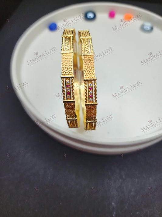 REGAL BLOCK FILIGREE GOLD BANGLES