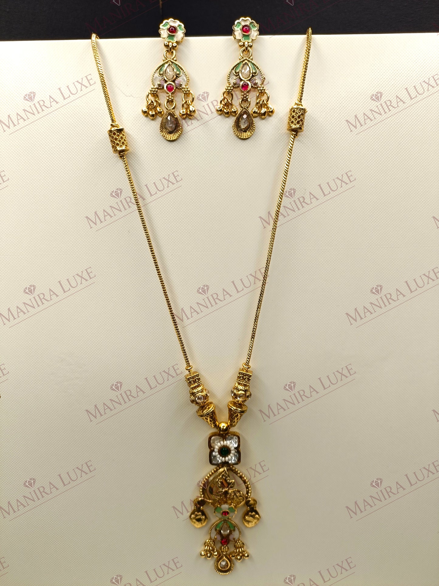SUNEHRI MEENAKARI BRASS GOLD NEW HERITAGE LOOK NECKLACE & EARRING SET