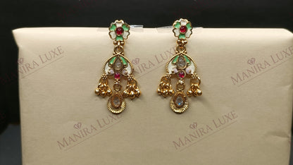 SUNEHRI MEENAKARI BRASS GOLD NEW HERITAGE LOOK NECKLACE & EARRING SET