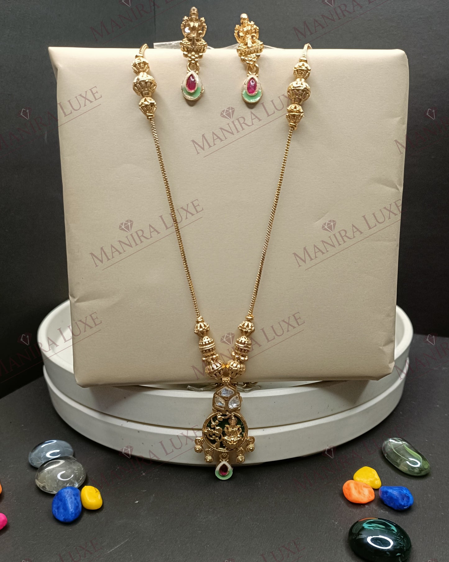 LAKSHMI HERITAGE BRASS GOLD NECKLACE & EARRING SET