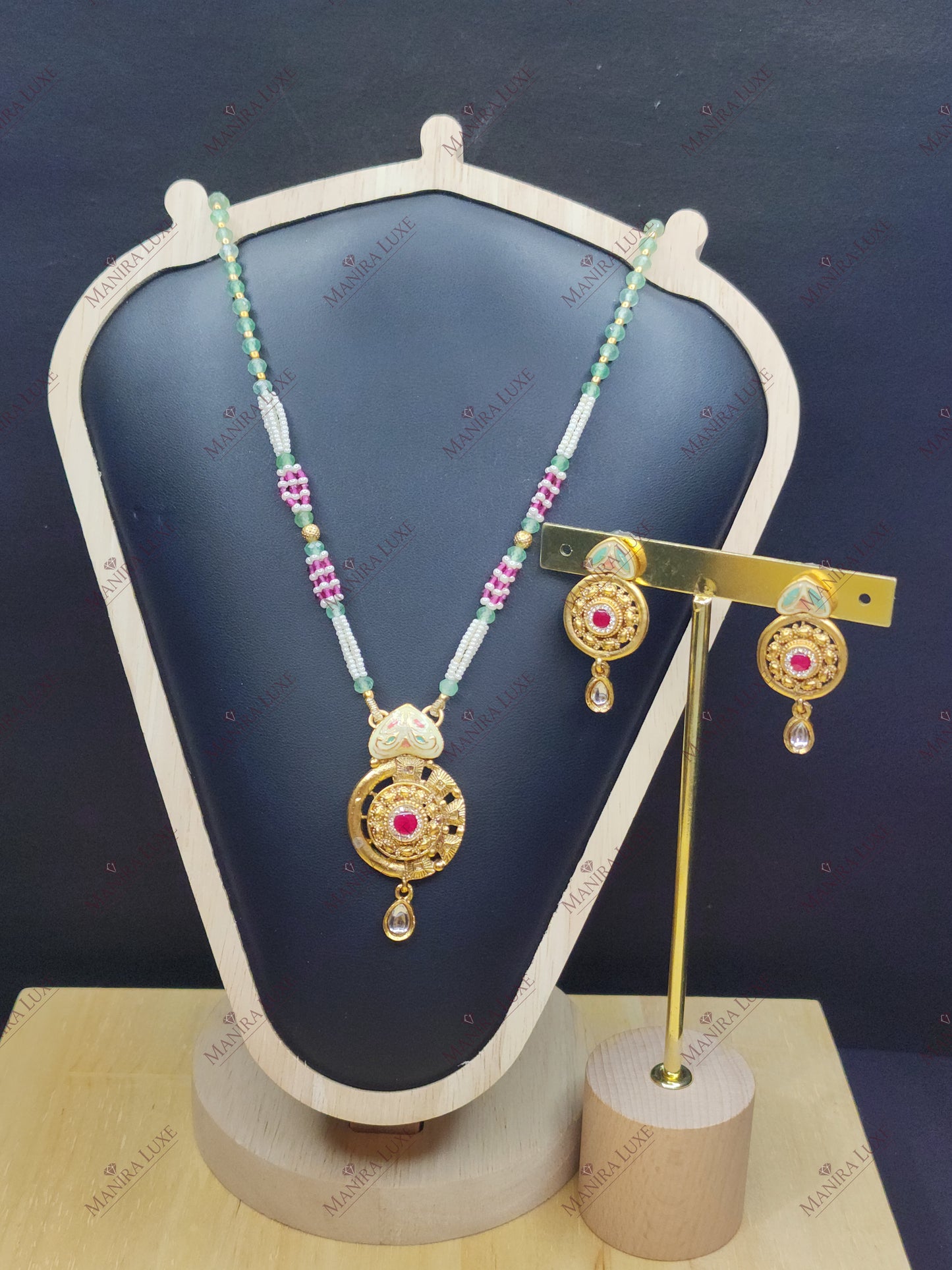 THE VERDANT BLOOM BRASS GOLD MALA SET
