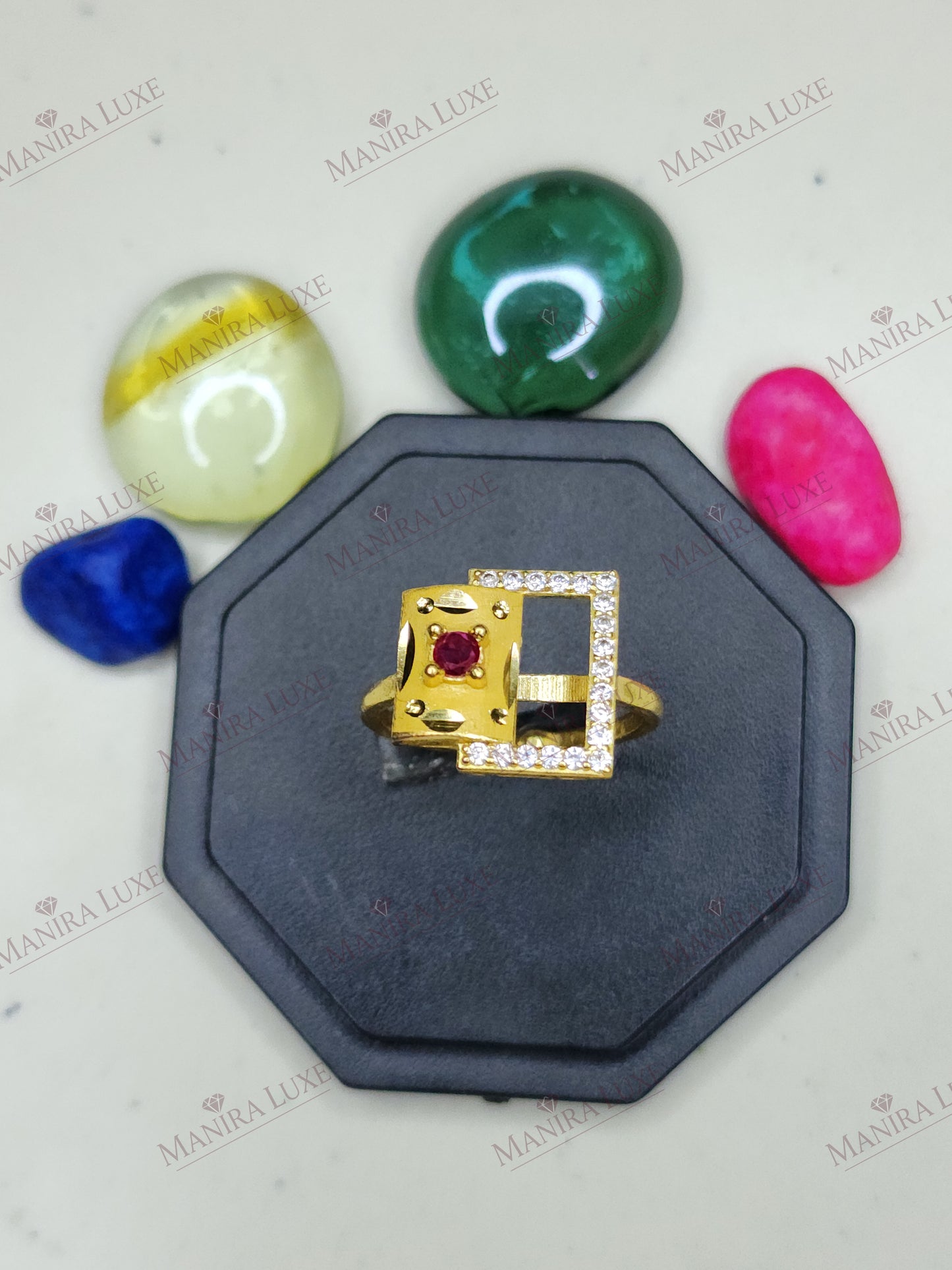 THE QUADRA RUBY GOLD RING