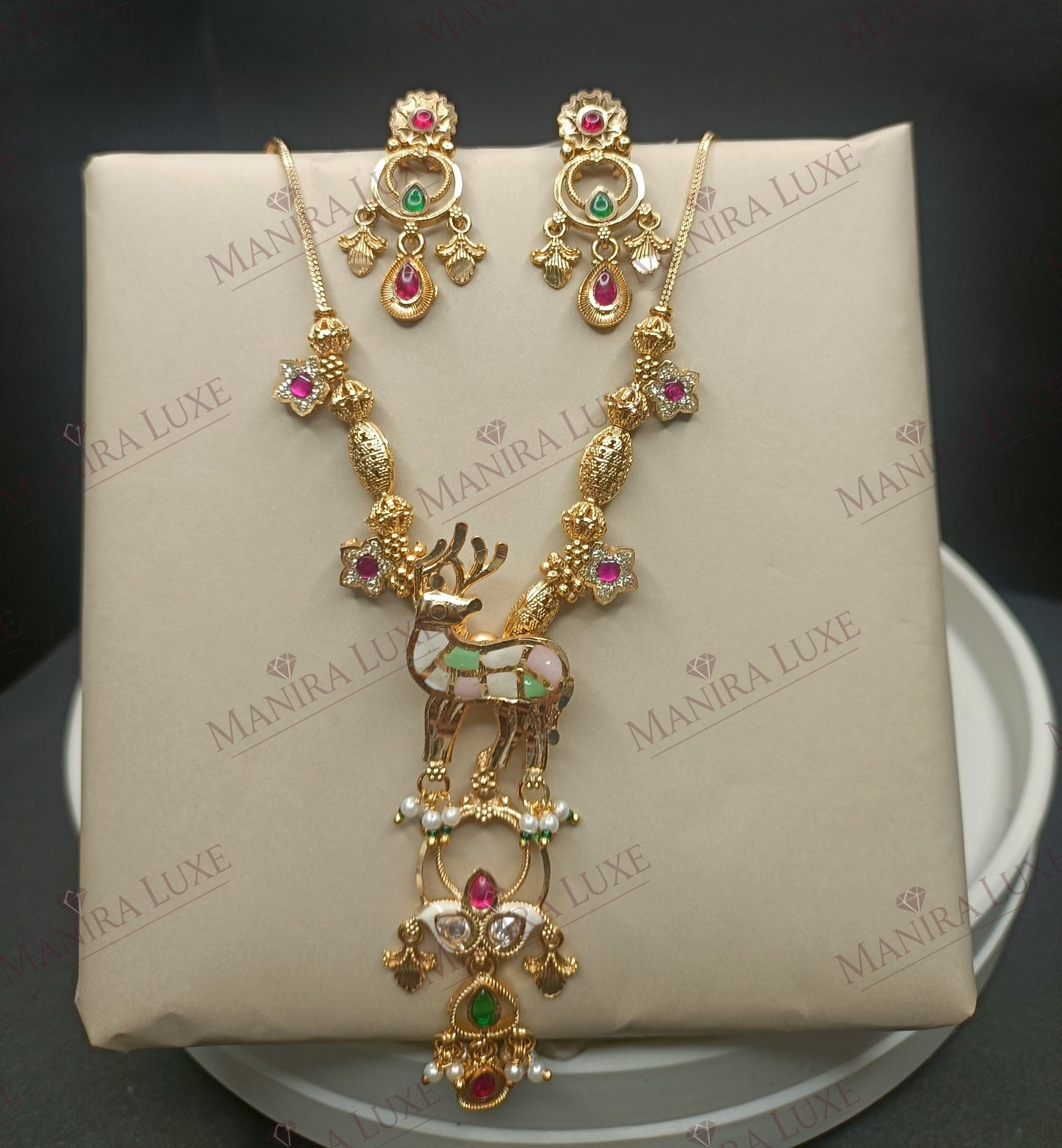 GOLDEN GRACEFUL FAWN BRASS GOLD NEW HERITAGE LOOK MALA SET